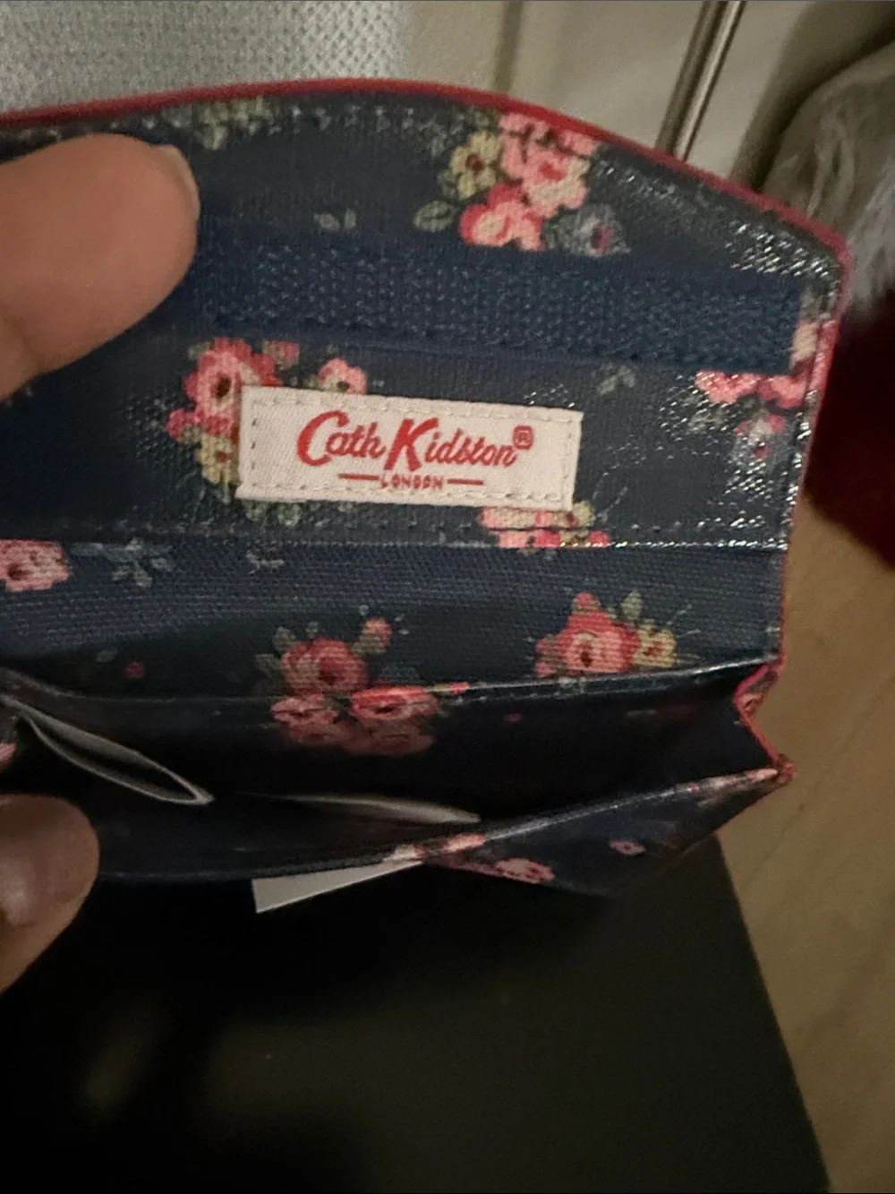 Cath Kidston Navy Floral Coin Card Holder Wallet Navy with Pink Roses